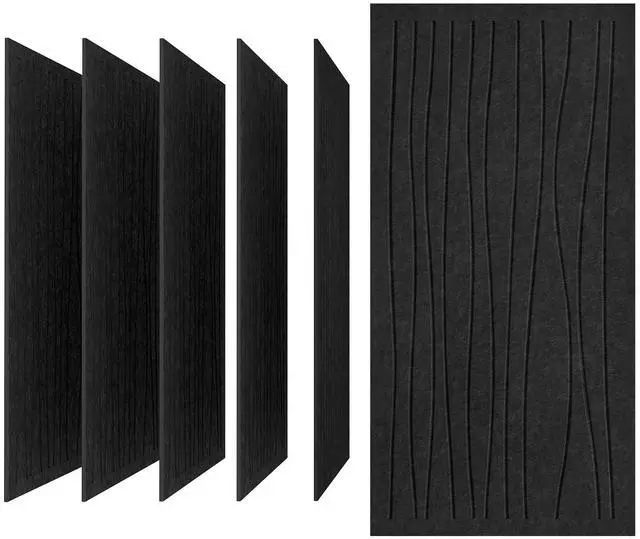 Main image of 6 Pack Acoustic Wall Panels, 47.2"x23.6" Sound Proof Panels, Black |, 0.4" Thick, Polyester Fiber Material, Wavy Grooved Pattern, Easy to Cut and Install