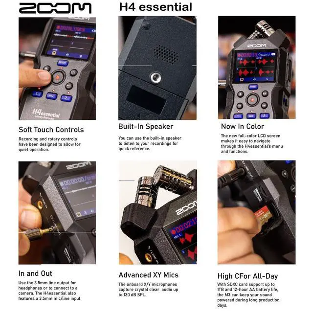 Alt view image 4 of 6 - H4essential Handy Recorder, Bundle with Accessory Pack, 32GB micro SD-Card with Adapter, 2X XLR Cable, 4 AA Batteries & Charger