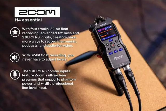 Alt view image 5 of 6 - H4essential Handy Recorder, Bundle with Accessory Pack, 32GB micro SD-Card with Adapter, 2X XLR Cable, 4 AA Batteries & Charger