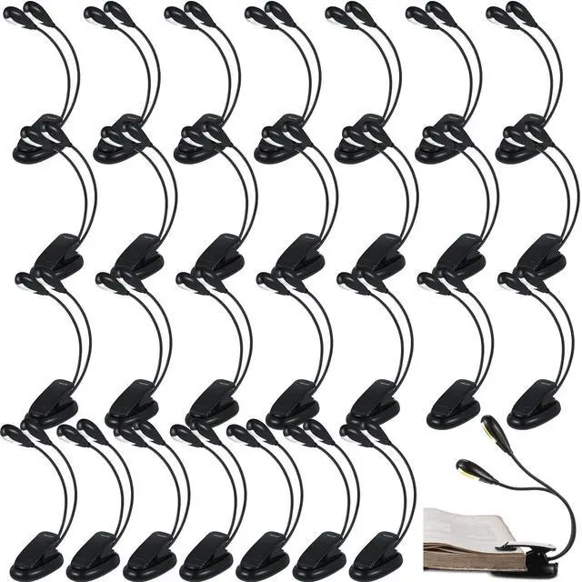 Main image of 28 Pcs Music Stand Light Bulk Clip on LED Book Lights | USB and AAA Battery Operated, Brightness Dual Arm Clip Lamp, Rechargeable for Eye Protection, Bookworms Readers Piano Player