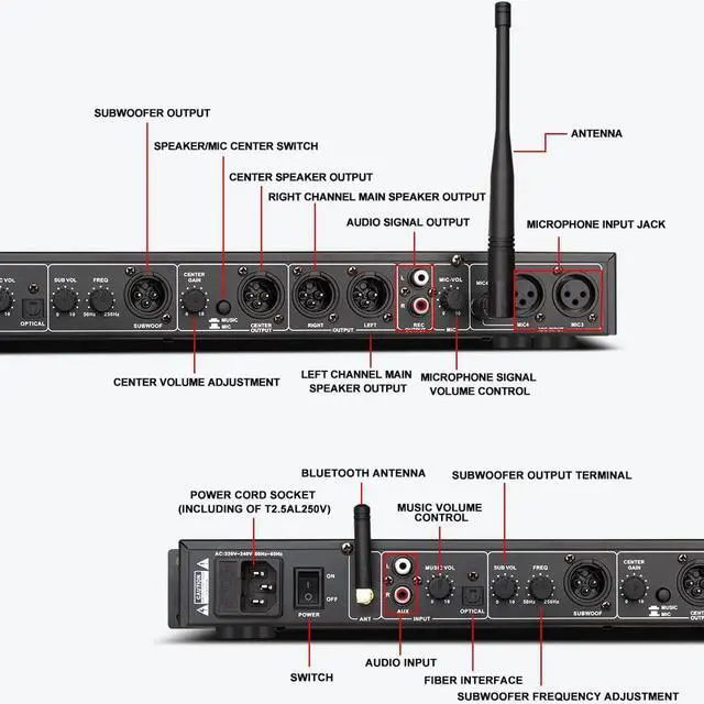Alt view image 3 of 6 - REV3900 KTV Pre-Effector Household Reverberator Karaoke Anti-Howling Audio Processor USB Bluetooth Device with Microphone