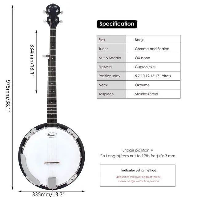 Alt view image 4 of 6 - 5 String Resonator Banjo,Professional Sapele Back Full Size Banjos Starter Kit with Bag Tuner Strap Strings Picks Ruler Wrench Bridge
