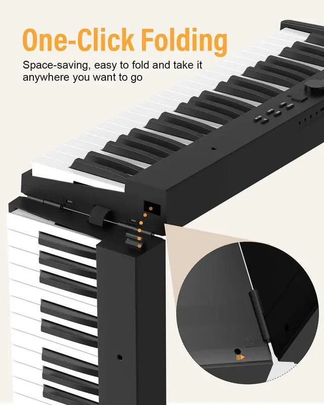 Alt view image 2 of 6 - Foldable Piano Keyboard, 88 Key Full Size Semi Weighted Folding Piano Keyboard, Bluetooth Portable Electronic Keyboard Piano with Sheet Music Stand, Sustain Pedal and Piano Bag, Black