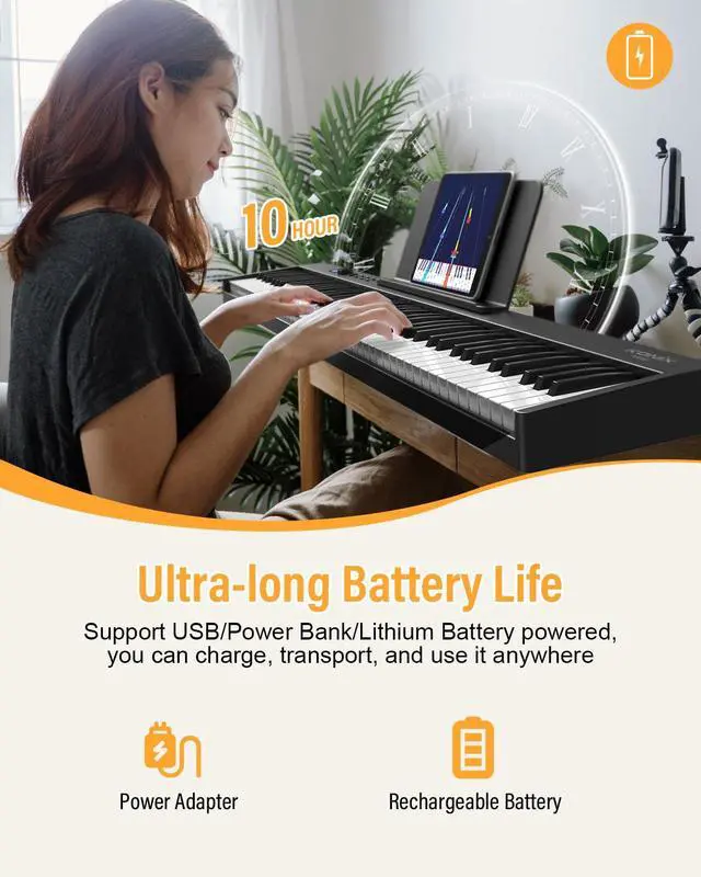Alt view image 5 of 6 - Foldable Piano Keyboard, 88 Key Full Size Semi Weighted Folding Piano Keyboard, Bluetooth Portable Electronic Keyboard Piano with Sheet Music Stand, Sustain Pedal and Piano Bag, Black