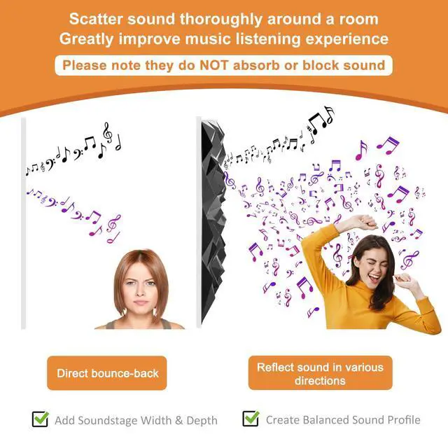 Alt view image 3 of 6 - Acoustic Sound Diffuser Panels, 19.7 X 19.7 X 1 inches 12 Pcs Black PVC Plastic 3D Wall Panel, Recording Studio Acoustical Treatment Diffusion panel, Art Decorative Ceiling Tiles