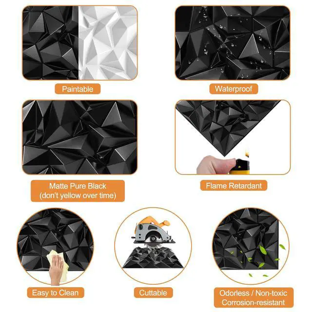 Alt view image 4 of 6 - Acoustic Sound Diffuser Panels, 19.7 X 19.7 X 1 inches 12 Pcs Black PVC Plastic 3D Wall Panel, Recording Studio Acoustical Treatment Diffusion panel, Art Decorative Ceiling Tiles