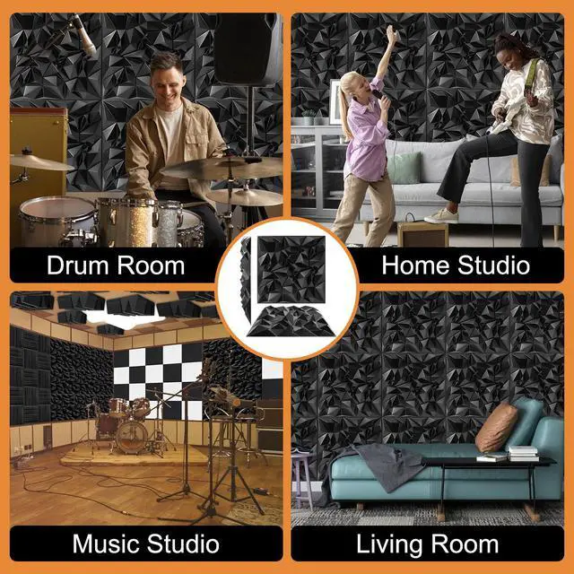 Alt view image 5 of 6 - Acoustic Sound Diffuser Panels, 19.7 X 19.7 X 1 inches 12 Pcs Black PVC Plastic 3D Wall Panel, Recording Studio Acoustical Treatment Diffusion panel, Art Decorative Ceiling Tiles