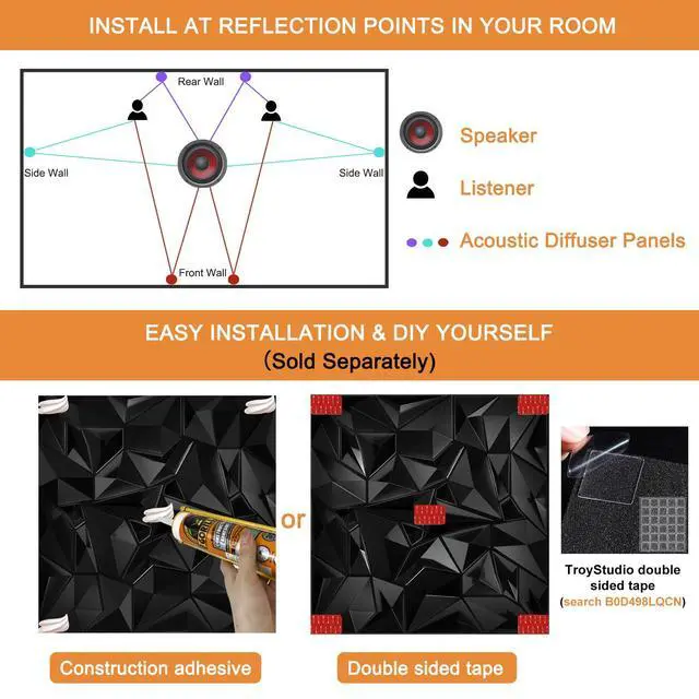 Alt view image 6 of 6 - Acoustic Sound Diffuser Panels, 19.7 X 19.7 X 1 inches 12 Pcs Black PVC Plastic 3D Wall Panel, Recording Studio Acoustical Treatment Diffusion panel, Art Decorative Ceiling Tiles