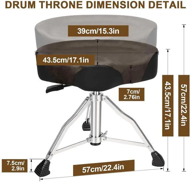 Alt view image 2 of 6 - Drum Throne, Hydraulic Drum Stool, Height Ajustable Drumming Seat, Heavy Duty Velvet Chair, Motorcycle Saddle Throne, Padded for Drummer Adult Men Brown GD01