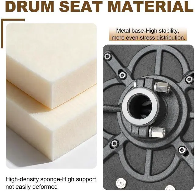 Alt view image 5 of 6 - Drum Throne, Hydraulic Drum Stool, Height Ajustable Drumming Seat, Heavy Duty Velvet Chair, Motorcycle Saddle Throne, Padded for Drummer Adult Men Brown GD01