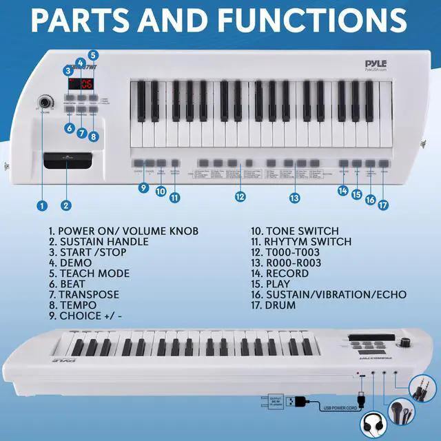 Alt view image 2 of 6 - 37 Key Portable Piano Keyboard, Compact Electronic Piano with Built-in Speakers, Wired Mic, Rechargeable Battery & Strap, Digital Musical Keyboard for Beginners, Travel, and Karaoke Fun