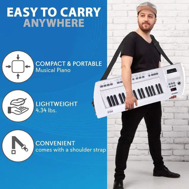 Alt view image 3 of 6 - 37 Key Portable Piano Keyboard, Compact Electronic Piano with Built-in Speakers, Wired Mic, Rechargeable Battery & Strap, Digital Musical Keyboard for Beginners, Travel, and Karaoke Fun