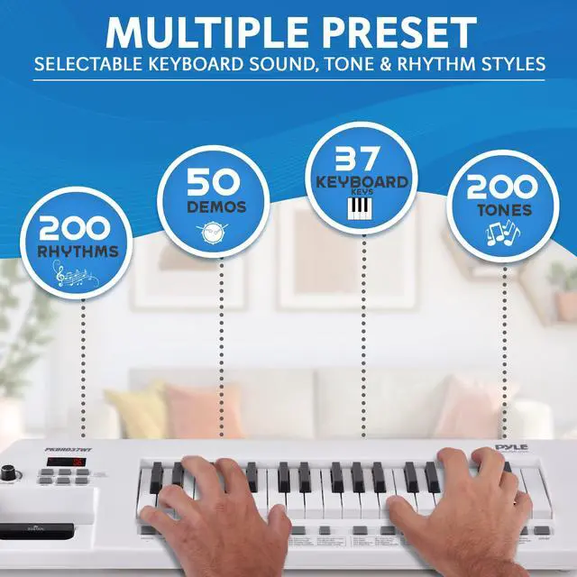 Alt view image 4 of 6 - 37 Key Portable Piano Keyboard, Compact Electronic Piano with Built-in Speakers, Wired Mic, Rechargeable Battery & Strap, Digital Musical Keyboard for Beginners, Travel, and Karaoke Fun