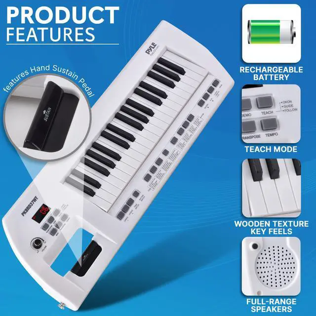 Alt view image 6 of 6 - 37 Key Portable Piano Keyboard, Compact Electronic Piano with Built-in Speakers, Wired Mic, Rechargeable Battery & Strap, Digital Musical Keyboard for Beginners, Travel, and Karaoke Fun