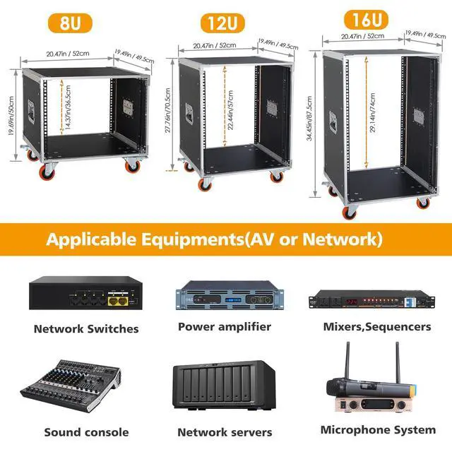 Alt view image 6 of 6 - AV Gear Rack 8U Home Audio & Video Stage Stereo Equipment Storage Cabinet Stand On Wheels - 8U 19in Server IT Network Data Devices Storage Rack Cabinet - SC01-8U