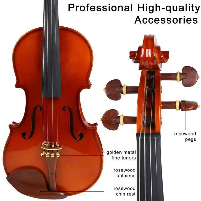 Alt view image 3 of 6 - Violin 4/4 Full Size Complete Set for Adults Teenagers Students,Solid Maple Wood Violins with Rosewood Fittings,Case,Spare strings,Bow, Rosin, Shoulder Rest,Professional Violin for 11+years Gift