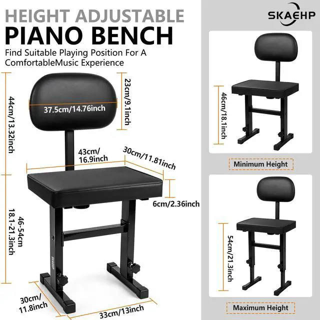 Alt view image 2 of 6 - Adjustable Piano Bench with backrest, Durable Piano Stool Keyboard Chair | Portable Piano Stool for Musicians Piano Seat with Padded Cushion
