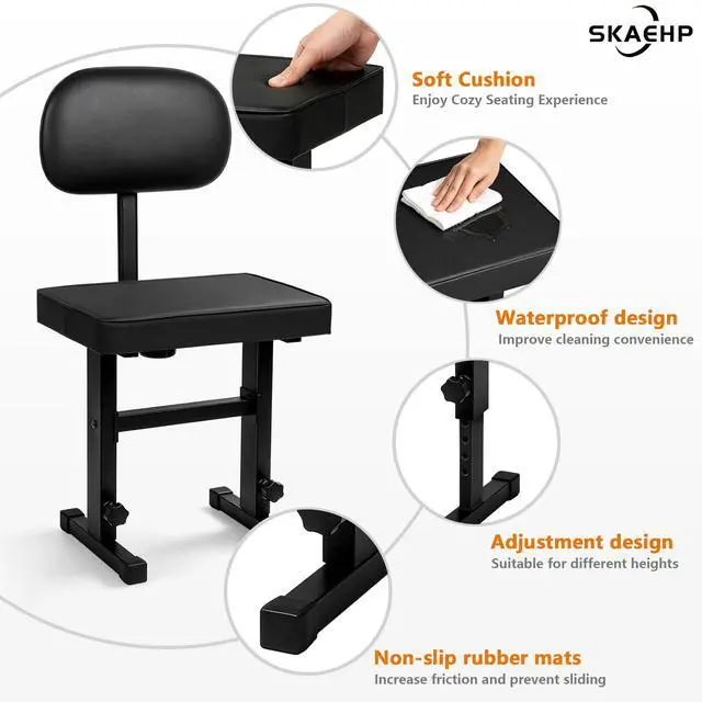 Alt view image 3 of 6 - Adjustable Piano Bench with backrest, Durable Piano Stool Keyboard Chair | Portable Piano Stool for Musicians Piano Seat with Padded Cushion