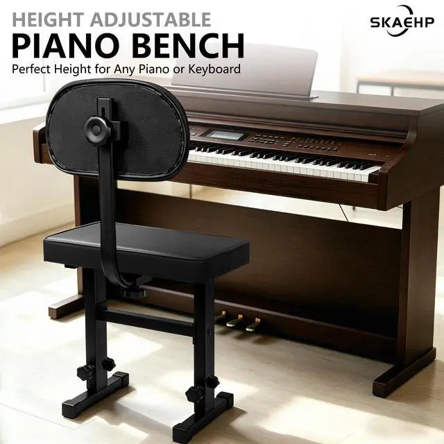 Alt view image 4 of 6 - Adjustable Piano Bench with backrest, Durable Piano Stool Keyboard Chair | Portable Piano Stool for Musicians Piano Seat with Padded Cushion