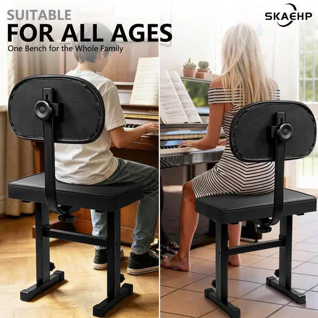Alt view image 6 of 6 - Adjustable Piano Bench with backrest, Durable Piano Stool Keyboard Chair | Portable Piano Stool for Musicians Piano Seat with Padded Cushion