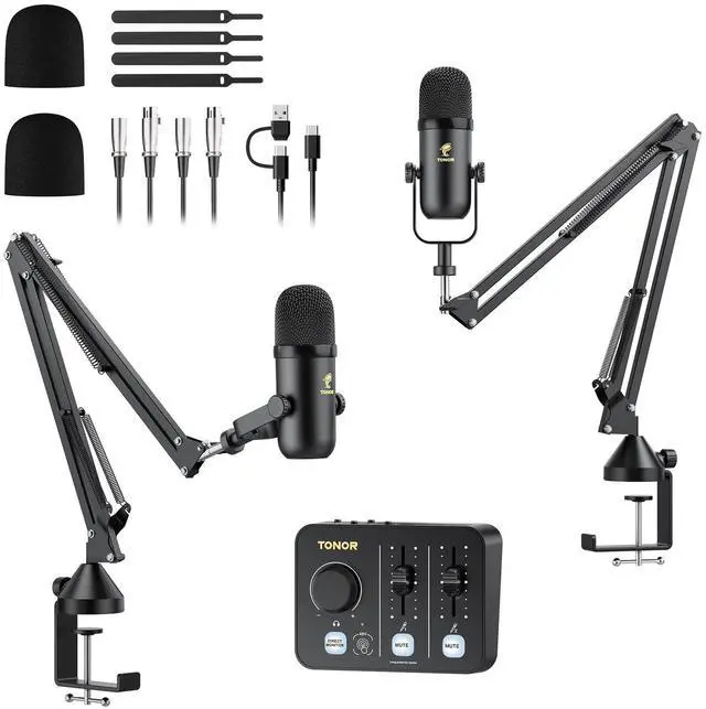 Main image of Podcast Equipment Bundle for 2, Audio Mixer with Dynamic Microphone and Boom Arm Set, XLR Mic with Studio Audio Interface, Boom Arm, All-in-One Pack for Recording, Podcasting, Streaming, POD-2