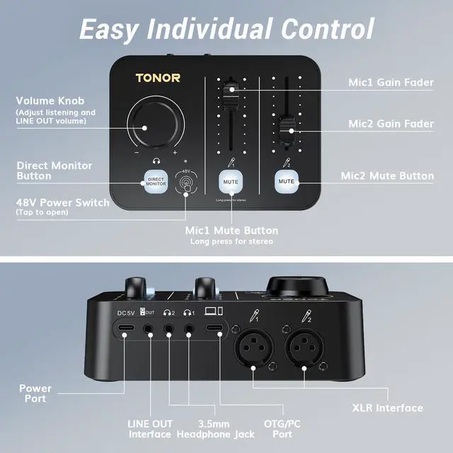 Alt view image 4 of 6 - Podcast Equipment Bundle for 2, Audio Mixer with Dynamic Microphone and Boom Arm Set, XLR Mic with Studio Audio Interface, Boom Arm, All-in-One Pack for Recording, Podcasting, Streaming, POD-2