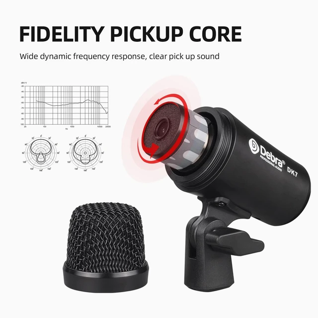 Alt view image 3 of 6 - DK7 Pro 7-Piece Wired Drum Microphone Kit for Performing and Recording Drummers, Includes Mics, Mic Clip with Options for Kick Drums, Snare, Rack/Floor Toms, Congas and Cymbals