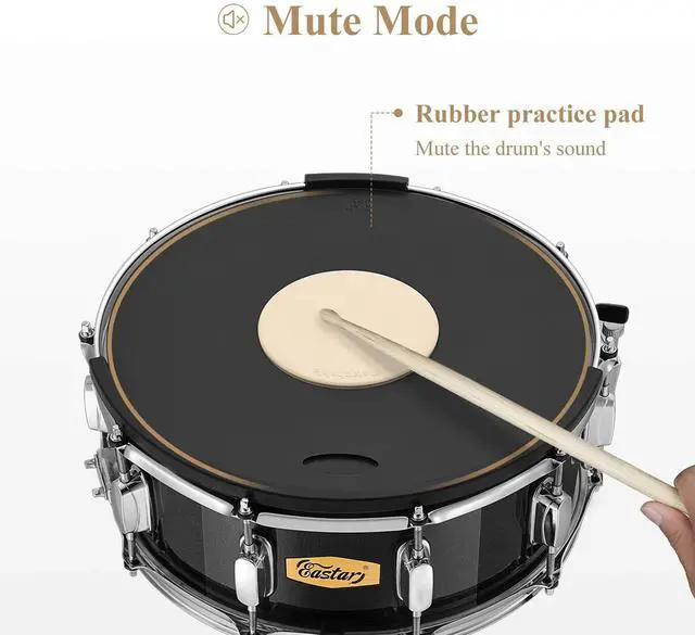 Alt view image 2 of 6 - Snare Drum Set with Drum Sticks, Stand, Mute Pad, Bag, Key, 14"X 5.5", Starry Black