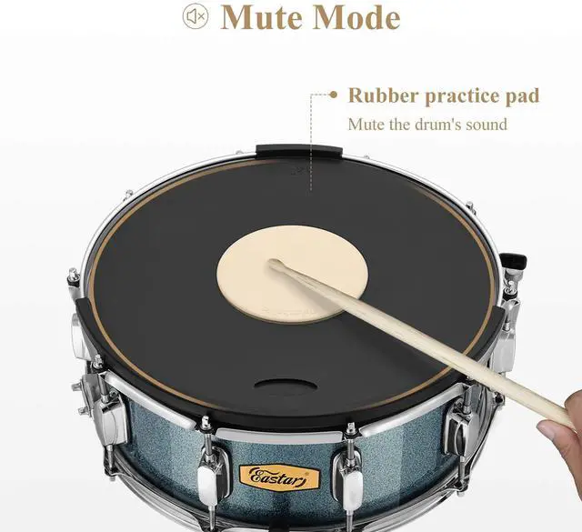 Alt view image 2 of 6 - Snare Drum Set with Drum Sticks,for Beginners with Drum Stand, Mute Pad, Snare Drum Bag, Drum Key, 14"X 5.5", Starry Blue