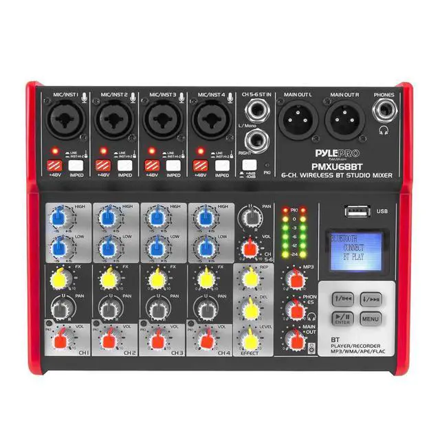 Alt view image 2 of 4 - Studio Audio Sound Mixer Board - 6 Channel Bluetooth Compatible Professional Portable Digital DJ Mixing Console w/ USB Mixer Audio Interface - Mixing Boards For Studio Recording - PMXU68BT