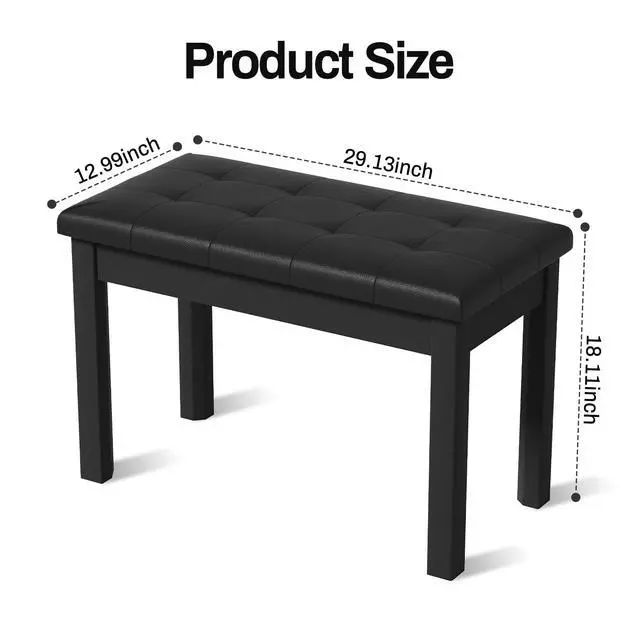 Alt view image 3 of 6 - Wooden Duet Piano Bench with Padded Seat and Storage Compartments | Sheet Music Books, 29.13x12.99x18.11 Inches, Black
