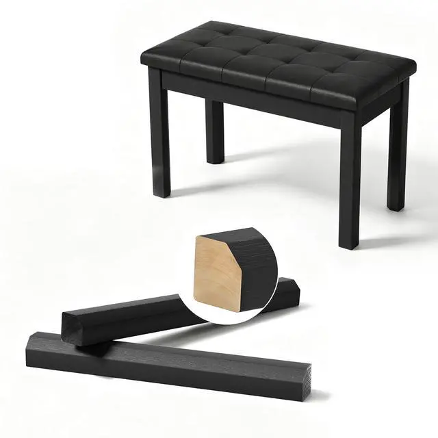 Alt view image 4 of 6 - Wooden Duet Piano Bench with Padded Seat and Storage Compartments | Sheet Music Books, 29.13x12.99x18.11 Inches, Black