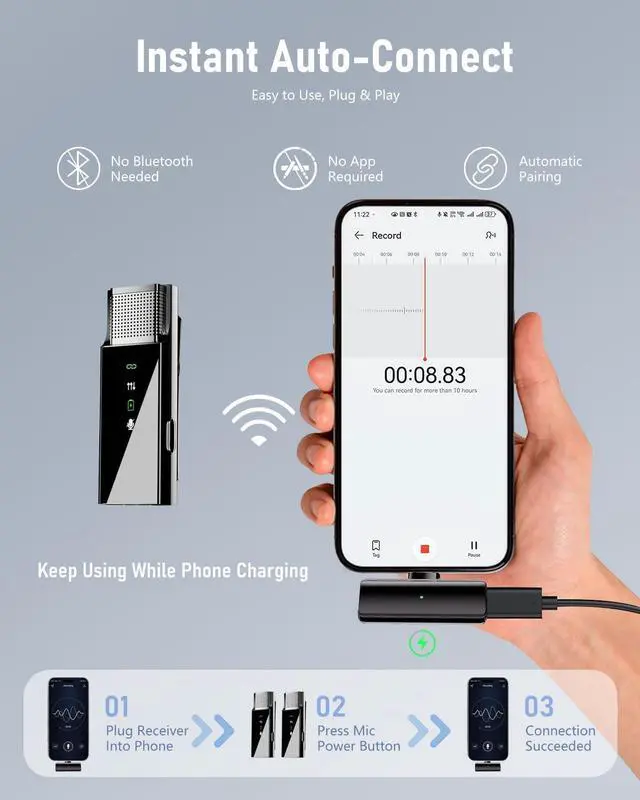 Alt view image 6 of 6 - Pro 4 Wireless Lavalier Lapel Microphone System for iPhone Android Phone PC Laptop with USB C/Lightning, 48KHz 24Bit, Reverb,Noise Cancelling for Video Recording Podcast Stream Vlog