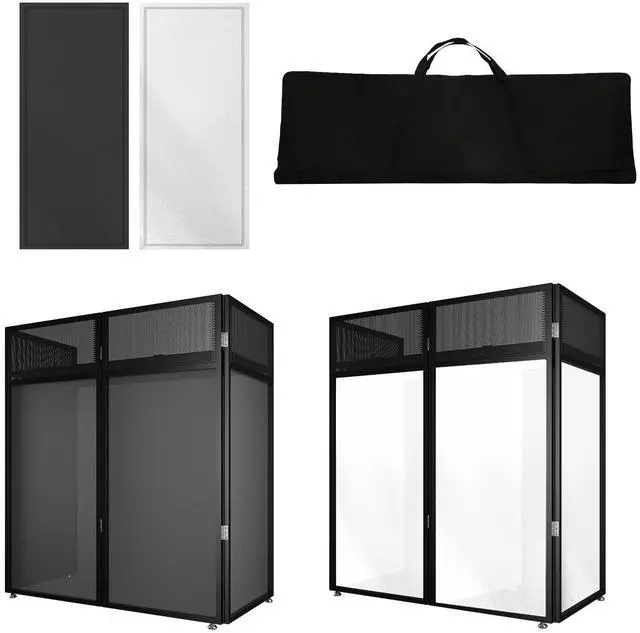 Main image of 46"x42.5"x18.5" Portable DJ Facade Table Station | Foldable DJ Booth Facade with Black & White Scrim | Includes Carrying Bag | Metal Frame DJ Booth Panel equipmentfor Show, Wedding, Clubs