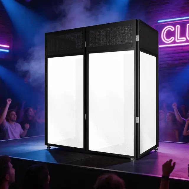 Alt view image 2 of 6 - 46"x42.5"x18.5" Portable DJ Facade Table Station | Foldable DJ Booth Facade with Black & White Scrim | Includes Carrying Bag | Metal Frame DJ Booth Panel equipmentfor Show, Wedding, Clubs