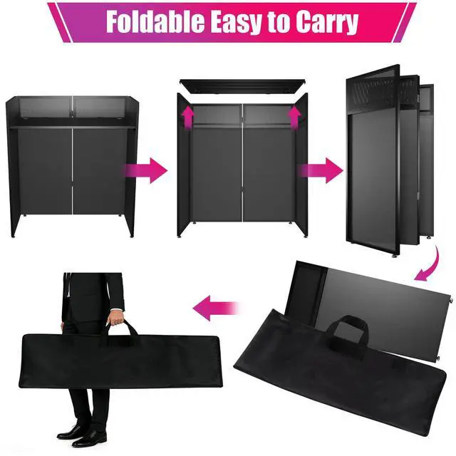 Alt view image 4 of 6 - 46"x42.5"x18.5" Portable DJ Facade Table Station | Foldable DJ Booth Facade with Black & White Scrim | Includes Carrying Bag | Metal Frame DJ Booth Panel equipmentfor Show, Wedding, Clubs