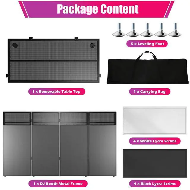 Alt view image 5 of 6 - 46"x42.5"x18.5" Portable DJ Facade Table Station | Foldable DJ Booth Facade with Black & White Scrim | Includes Carrying Bag | Metal Frame DJ Booth Panel equipmentfor Show, Wedding, Clubs