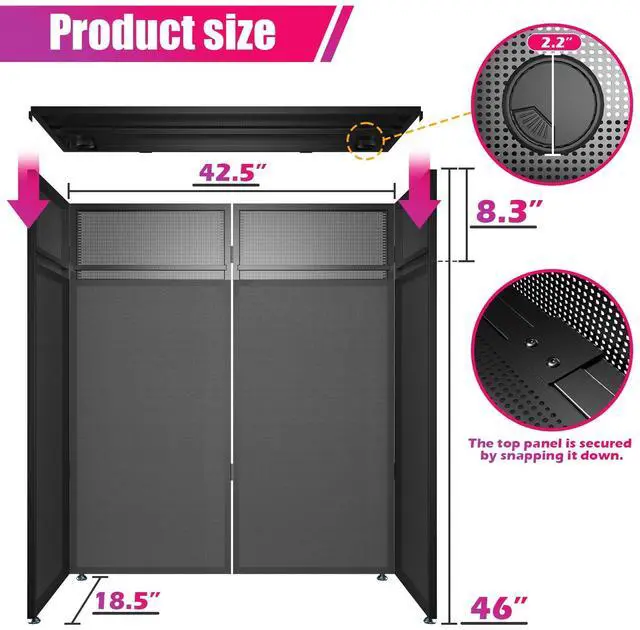 Alt view image 6 of 6 - 46"x42.5"x18.5" Portable DJ Facade Table Station | Foldable DJ Booth Facade with Black & White Scrim | Includes Carrying Bag | Metal Frame DJ Booth Panel equipmentfor Show, Wedding, Clubs
