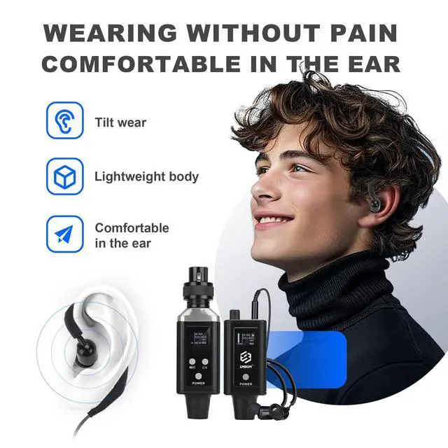Alt view image 4 of 6 - A9 UHF Wireless in Ear Monitor System, Mono IEM Transmitter & Beltpack Receiver, 30M Range Low Latency, Professional Stage Monitor for Studio, Band Rehearsal, Live Performance, Singer