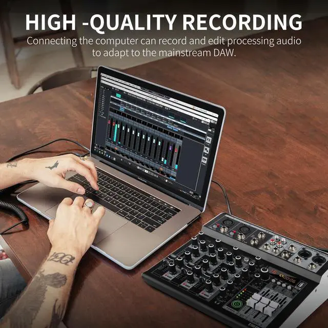 Alt view image 3 of 6 - KP4 4 Channel Audio Mixer with Bluetooth,DJ Sound Board Controller | USB Audio Interface,16-Bit DSP Effect,+48V Phantom Power,Mixer Board for Home Studio Recording,Live Streaming,Party,Church