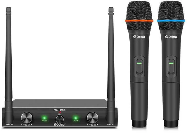 Main image of Audio AU200 Pro UHF 2 Channel Wireless Microphone System with Cordless Handheld Lavalier Headset Mics, Metal Receiver, for Karaoke Church Party (2 Handheld)