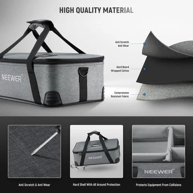 Alt view image 4 of 6 - Carrying Bag with Movable Foam Padded for Studio Light Q300 Vision 4 ML300 CB60B RGB CB60 MS60B MS60C MS150B, Durable Oxford Cloth Transit Bag Travel Case with Shoulder Strap & Handle, PB5