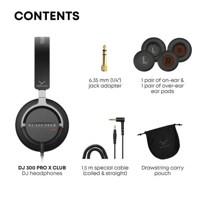 Alt view image 2 of 6 - DJ 300 PRO X Club Professional DJ Headphones 2-in-1 On-Ear and Over-Ear Ear Cups Included. 45 mm Driver, Foldable, Detachable 4.9 Ft Cable, 1/8" Jack w 1/4" Adapter, Black & Silver