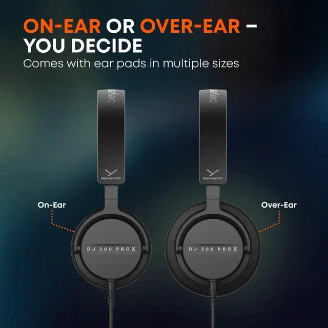Alt view image 3 of 6 - DJ 300 PRO X Professional DJ Headphones 2-in-1 On-Ear & Over-Ear Ear Cups Included. 45mm Driver, Foldable, Detachable 4.9 Ft Cable, 1/8" Jack w 1/4" Adapter, Black