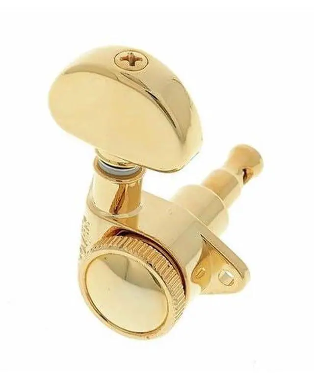 Alt view image 2 of 6 - Grover 502G ROTO-GRIP Locking Rotomatics Guitar Tuners, Tuning Machines Set 3+3 18:1 Gold Tuning Keys Kidney Button Dunlop Polish Cloth Bundle Tuner Heads