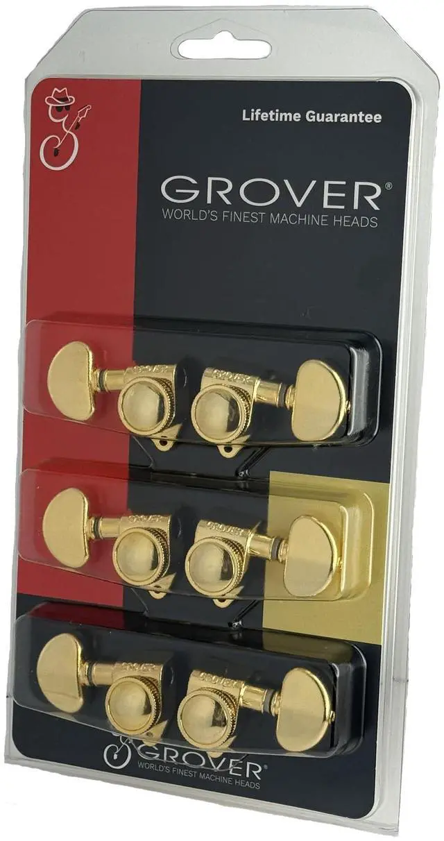 Alt view image 6 of 6 - Grover 502G ROTO-GRIP Locking Rotomatics Guitar Tuners, Tuning Machines Set 3+3 18:1 Gold Tuning Keys Kidney Button Dunlop Polish Cloth Bundle Tuner Heads