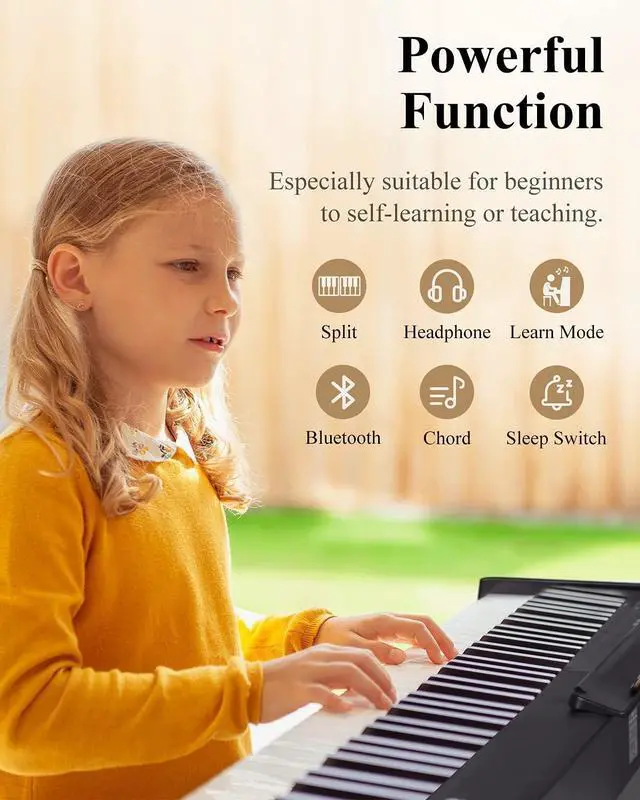 Alt view image 2 of 6 - EP-10 Beginner Foldable Digital Piano 88 Key Full Size Semi Weighted Keyboard, Bluetooth Portable Electric Piano with Piano Bag
