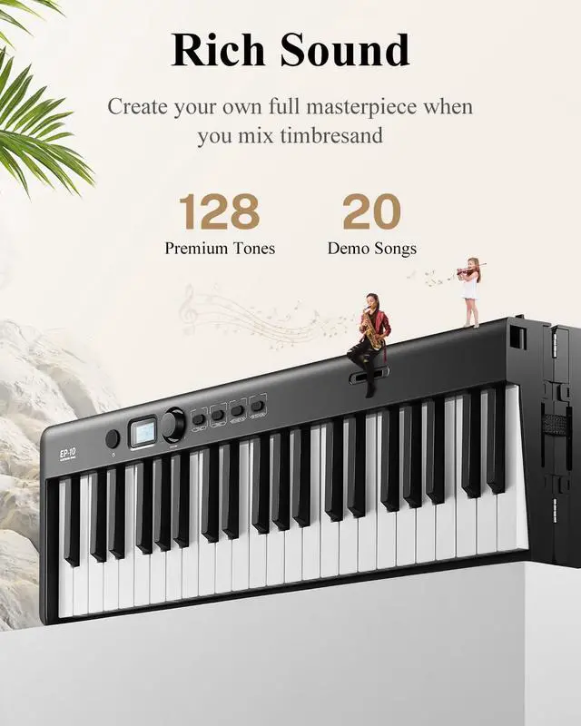 Alt view image 3 of 6 - EP-10 Beginner Foldable Digital Piano 88 Key Full Size Semi Weighted Keyboard, Bluetooth Portable Electric Piano with Piano Bag
