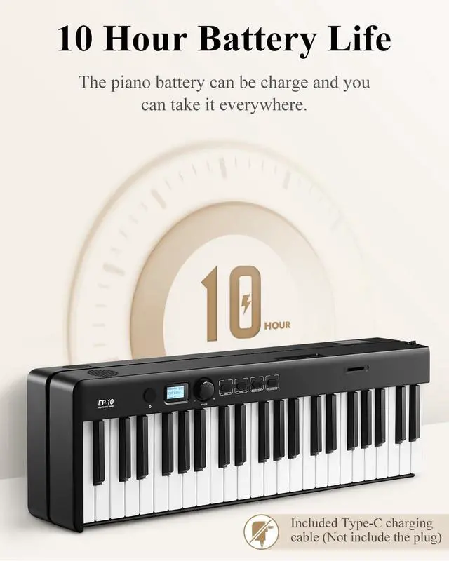 Alt view image 4 of 6 - EP-10 Beginner Foldable Digital Piano 88 Key Full Size Semi Weighted Keyboard, Bluetooth Portable Electric Piano with Piano Bag