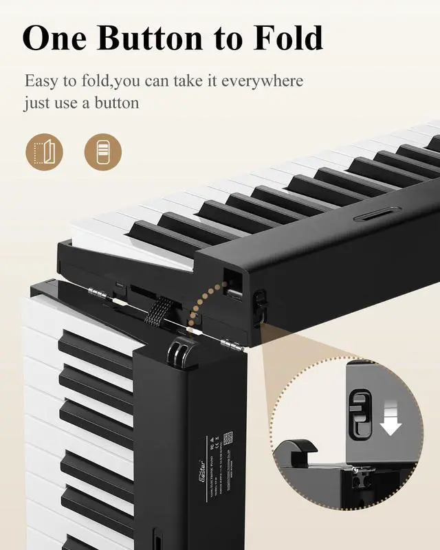 Alt view image 5 of 6 - EP-10 Beginner Foldable Digital Piano 88 Key Full Size Semi Weighted Keyboard, Bluetooth Portable Electric Piano with Piano Bag